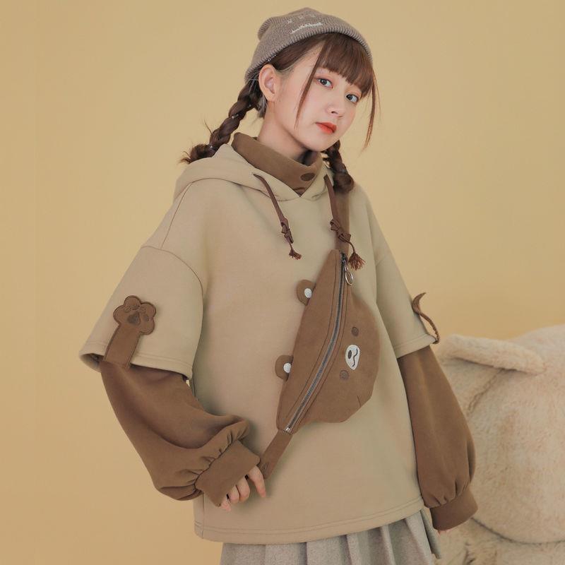 Kawaii Women Bear Hoodie with Bag Harajuku Lantern Sleeve Kpop Fashion Long Sleeve Winter Oversized Streetwear Hooded Clothes 0 DailyAlertDeals