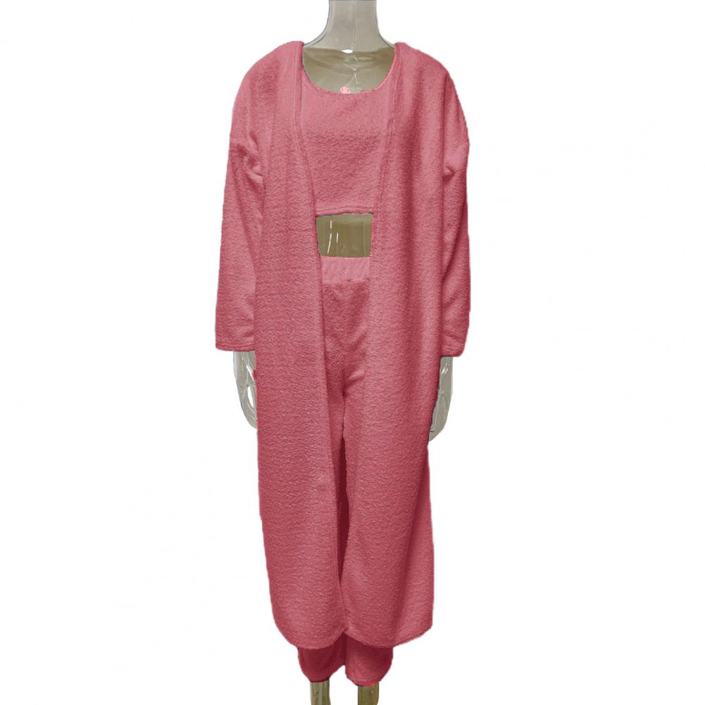3Pcs/Set Lounge Wear Women Tracksuit Autumn Winter Outfit Cardigan Velvet Crop Top Long Sleeve Coat High Waist Pants Women Set 0 DailyAlertDeals Pink S
