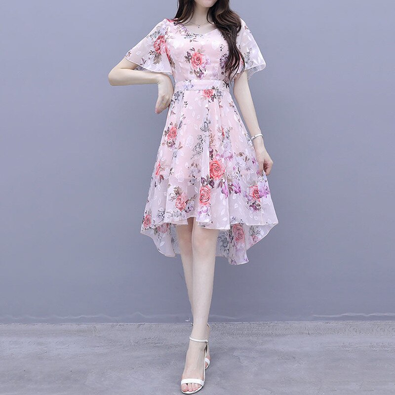 2022 New fashion women's French dress female temperament Round neck long-sleeved chiffon floral dresses 0 DailyAlertDeals 1 S China