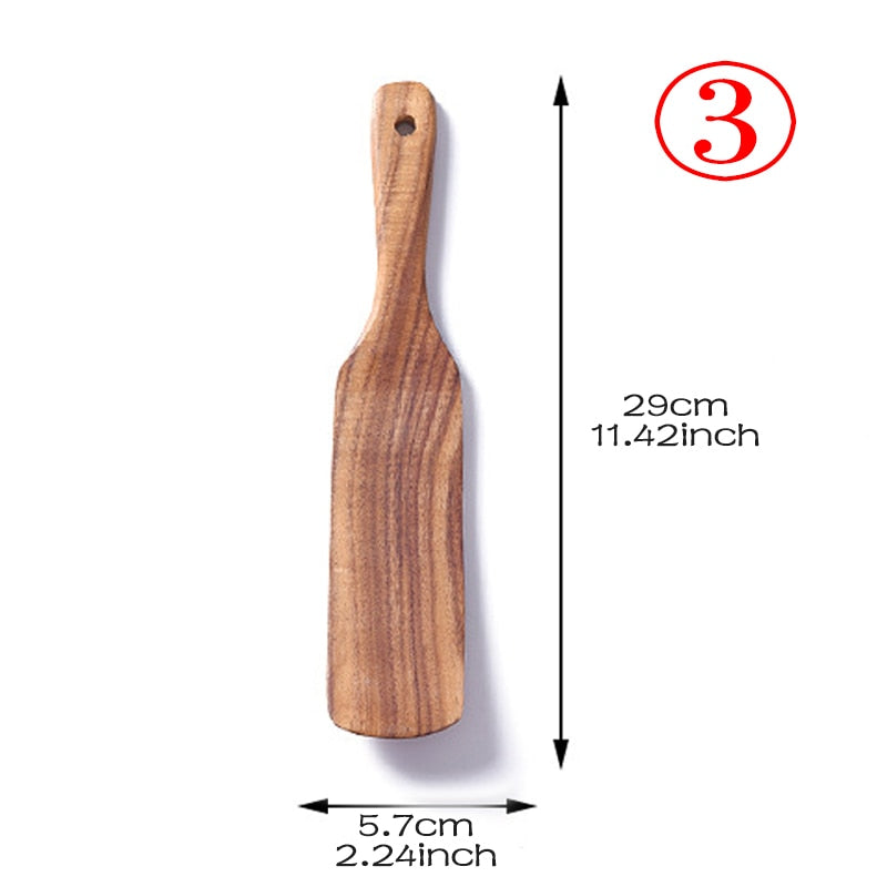 7pcs/set Teak Natural Wood Tableware Spoon Ladle Turner Rice Colander Soup Skimmer Cooking Spoon Scoop Kitchen Reusable Tool Kit 0 DailyAlertDeals shovel 3