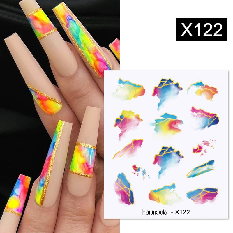Harunouta French Black White Geometrics Pattern Water Decals Stickers Flower Leaves Slider For Nails Spring Summer Nail Design 0 DailyAlertDeals X122