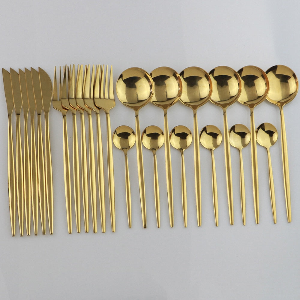 24pcs Black Western Dinnerware Set Stainless Steel Cutlery Set Fork Knife Spoon Tableware Set Flatware Set Silverware Set DailyAlertDeals China 24pcs Gold