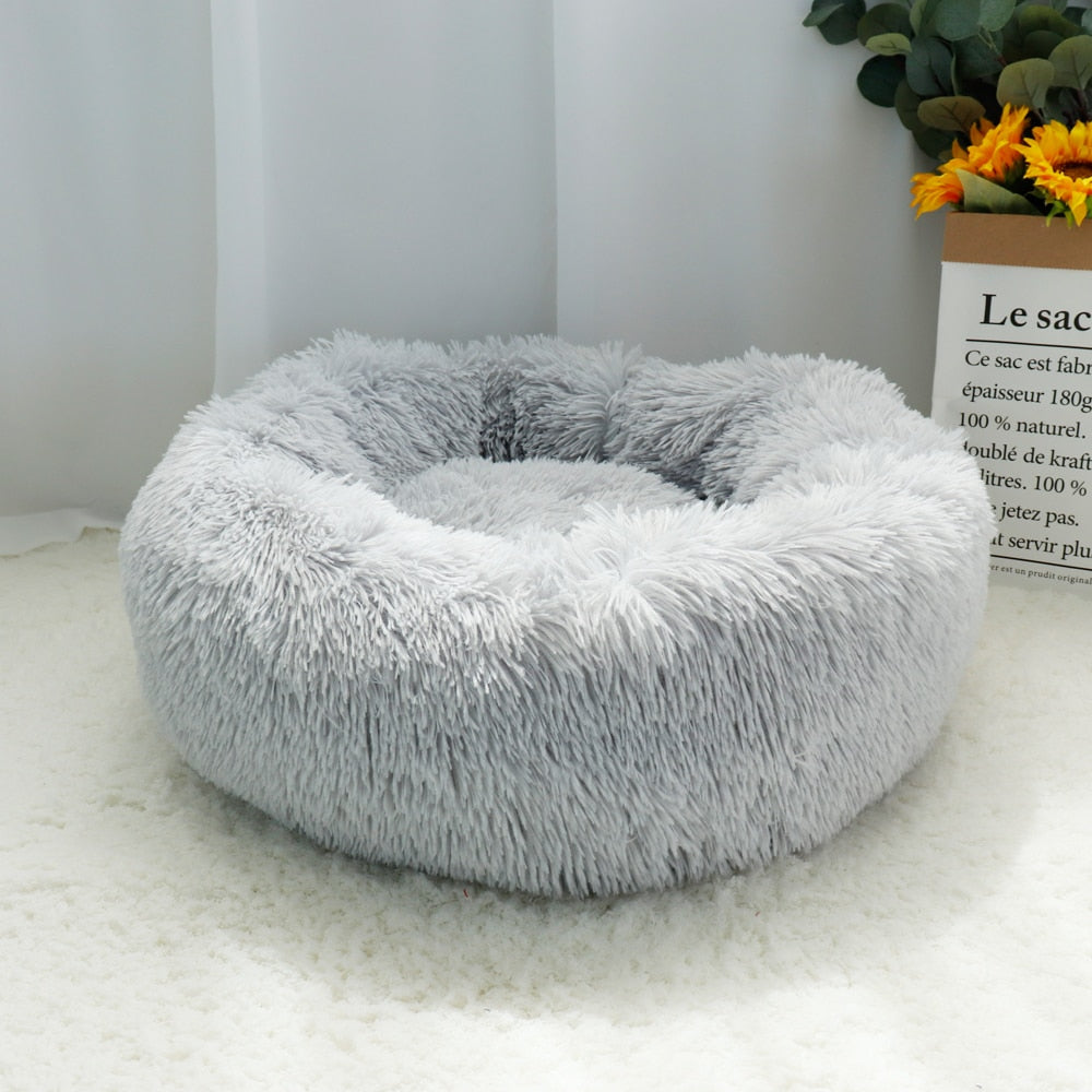 Pet Dog Bed Warm Fleece Round Dog Kennel House Long Plush Winter Pets Dog Beds For Medium Large Dogs Cats Soft Sofa Cushion Mats 0 DailyAlertDeals Light Gray Diameter 40cm China