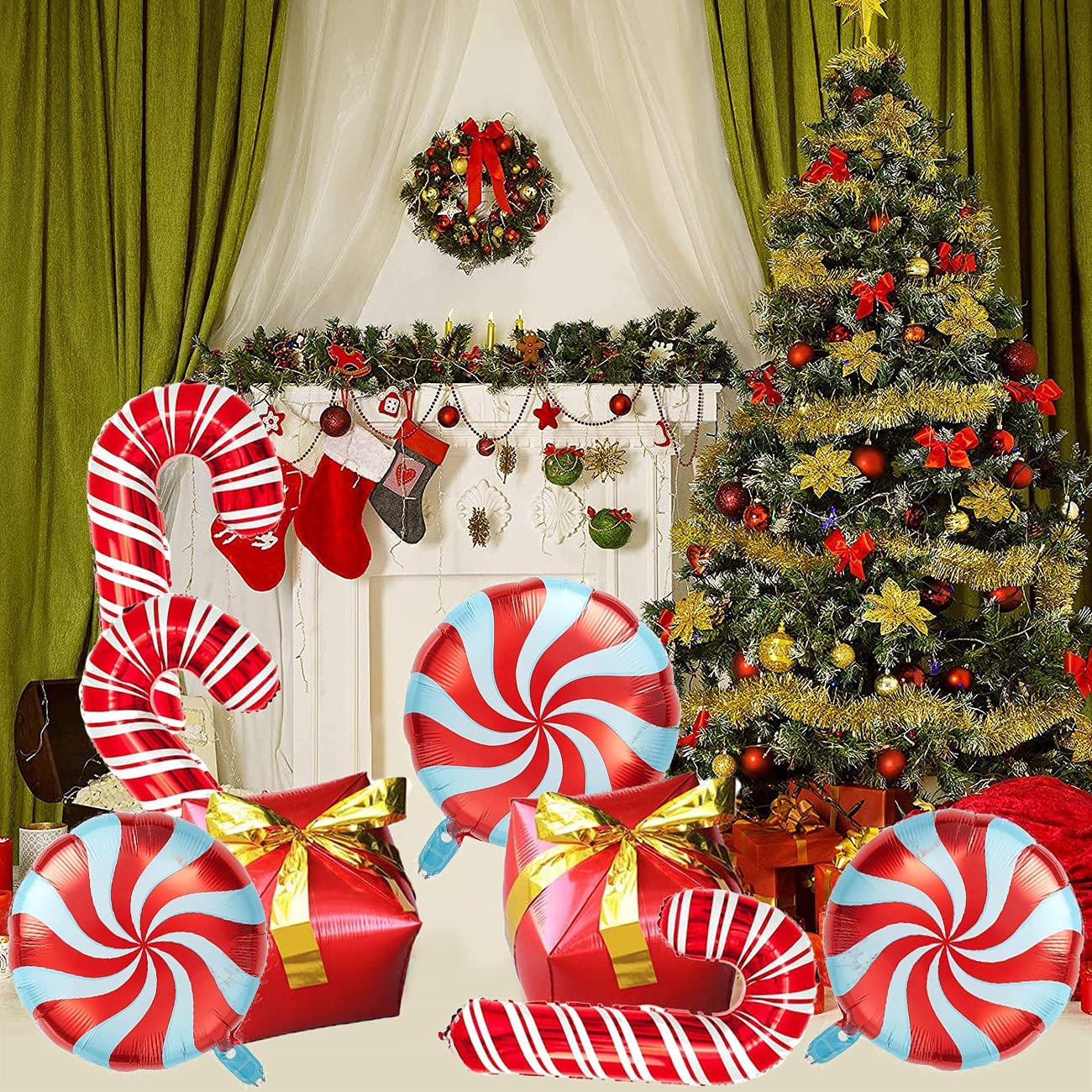 Christmas Balloon Arch Green Gold Red Box Candy Balloons Garland Cone Explosion Star Foil Balloons New Year Christma Party Decor Christmas Balloons DailyAlertDeals
