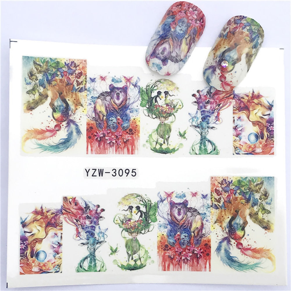 Nail Sticker Wolf Stickers Sliders For Nails Summer Full Nail Design Decorations Water Decals Animal Transfer Children's Slider nail art DailyAlertDeals YZW-3095