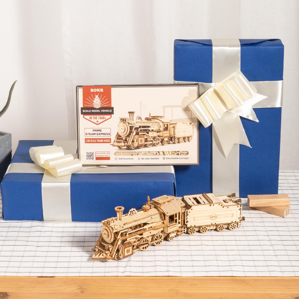 Robotime Rokr 3D Puzzle Movable Steam Train,Car,Jeep Assembly Toy Gift for Children Adult Wooden Model Building Block Kits 3D Puzzle Movable Steam Train DailyAlertDeals