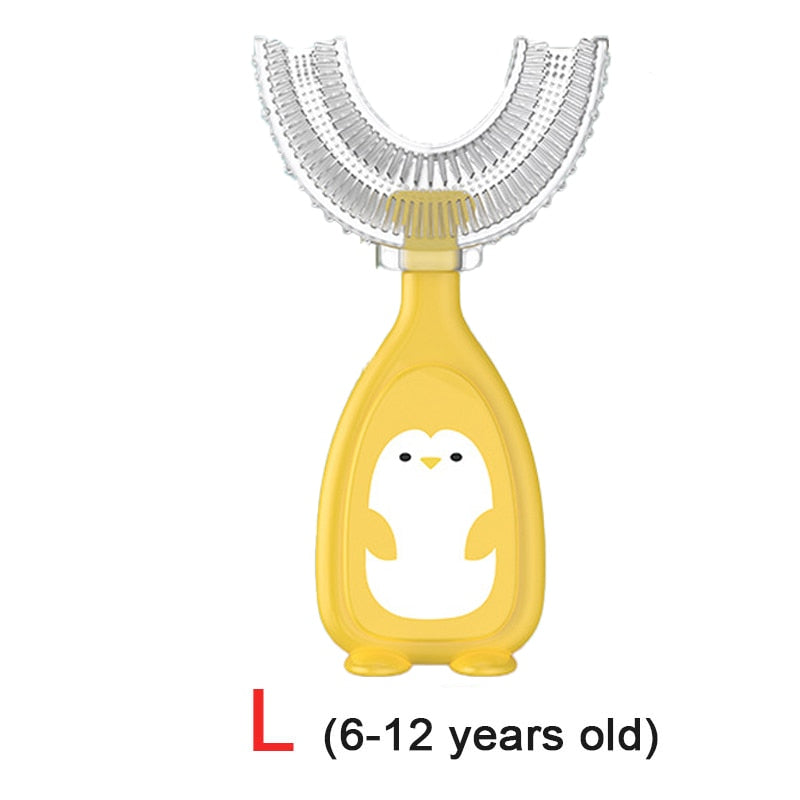 Baby toothbrush children teeth oral care cleaning brush soft Silicone teethers baby toothbrush new born baby items 2-12Y Baby silicon soft toothbrush DailyAlertDeals penguin yellow L