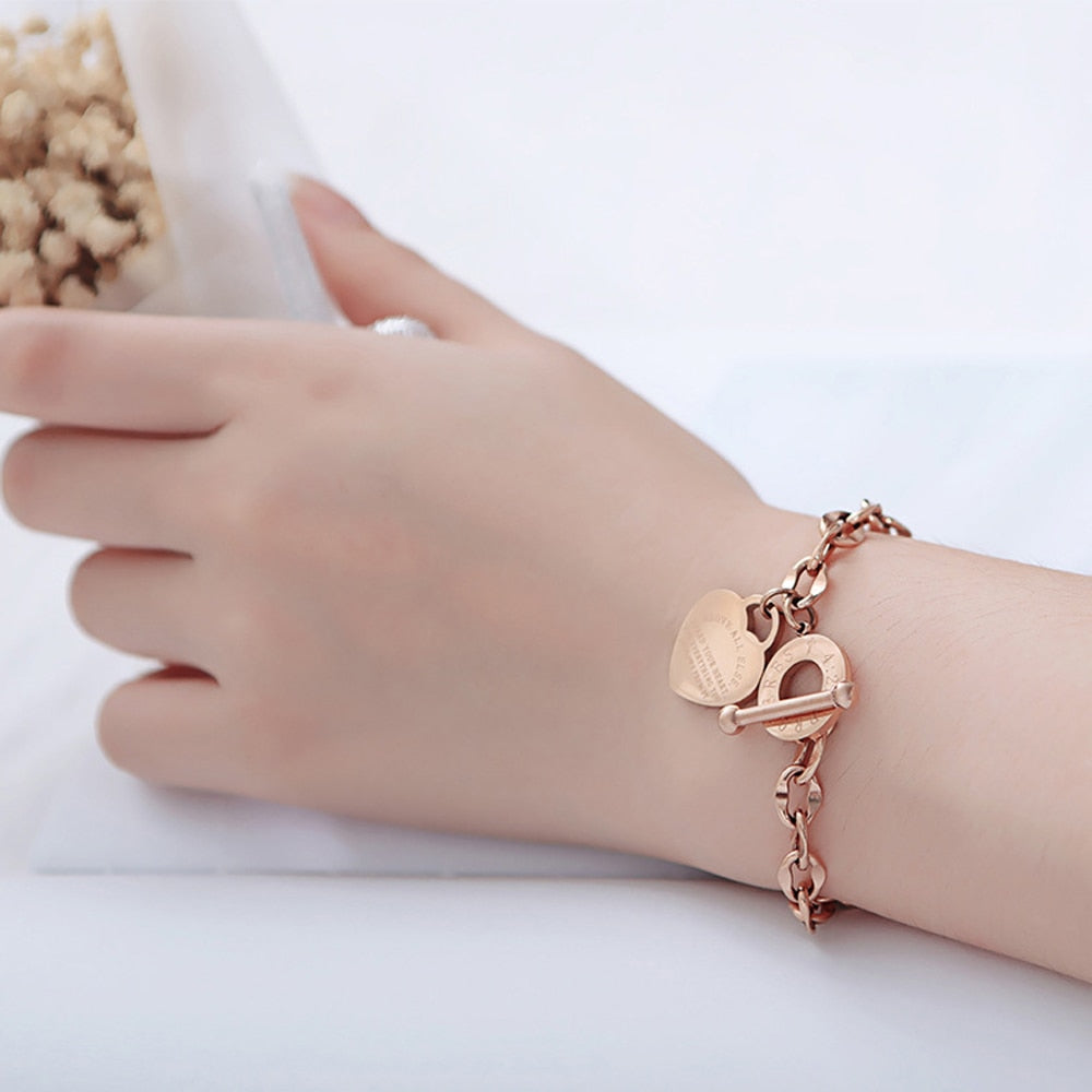 Stainless Steel Love Heart Bracelets For Women Party Gift Fashion Joyas de Chain Charm Bracelets Jewelry Wholesale Text Engraved 0 DailyAlertDeals
