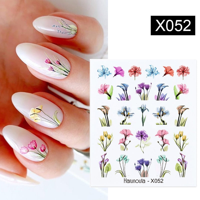 Harunouta Black Lines Flower Leaf Water Decals Stickers Spring Simple Green Theme Face Marble Pattern Slider For Nails Art Decor Nail Stickers DailyAlertDeals X052