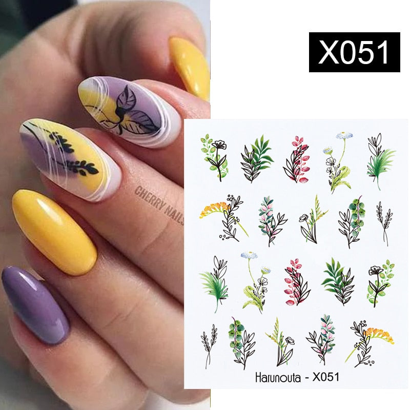 Harunouta Black Lines Flower Leaf Water Decals Stickers Spring Simple Green Theme Face Marble Pattern Slider For Nails Art Decor 0 DailyAlertDeals X051