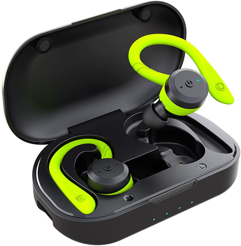 20 Hours Play time Swimming Waterproof Bluetooth Earphone Dual Wear Style Sport Wireless Headset TWS Ipx7 Earbuds Stereo earbuds DailyAlertDeals Green