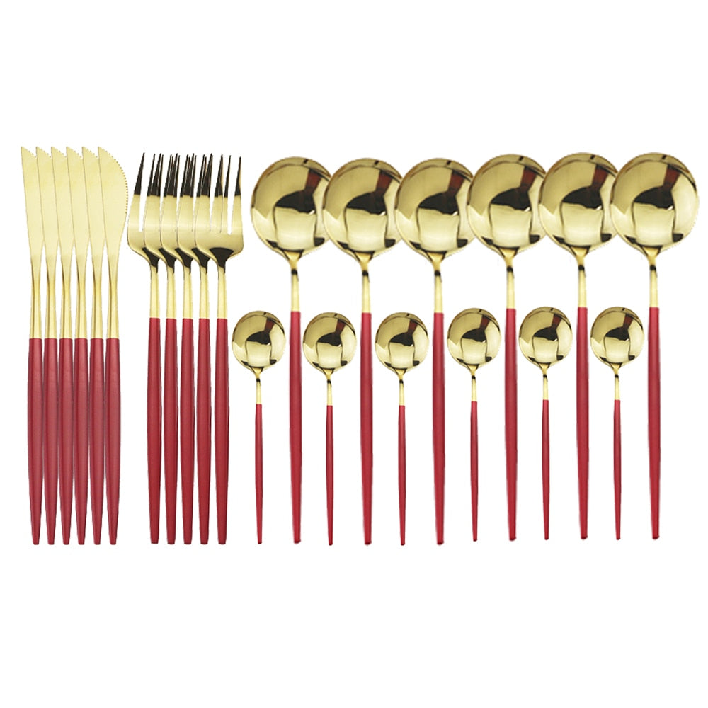 24pcs Black Western Dinnerware Set Stainless Steel Cutlery Set Fork Knife Spoon Tableware Set Flatware Set Silverware Set DailyAlertDeals China 24pcs Red Gold