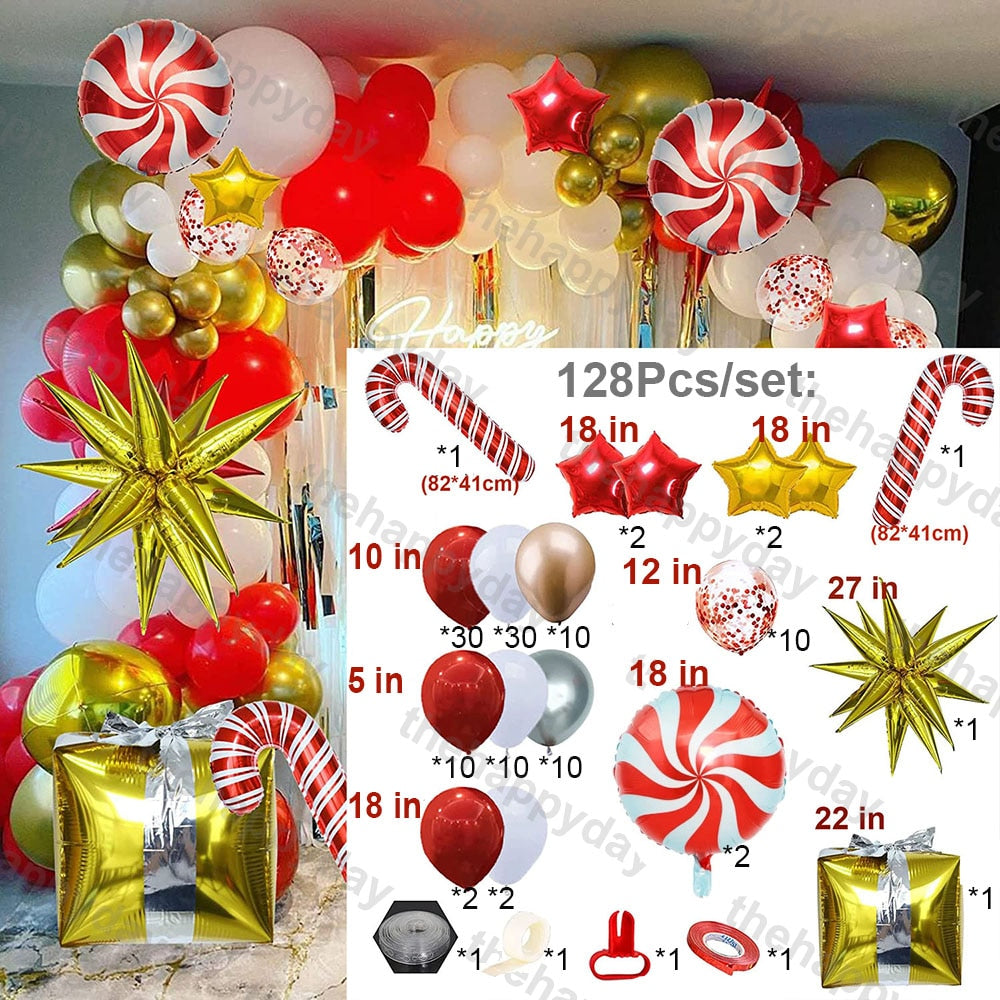 Christmas Balloon Arch Green Gold Red Box Candy Balloons Garland Cone Explosion Star Foil Balloons New Year Christma Party Decor Christmas Balloons DailyAlertDeals L 128pcs Christmas Other