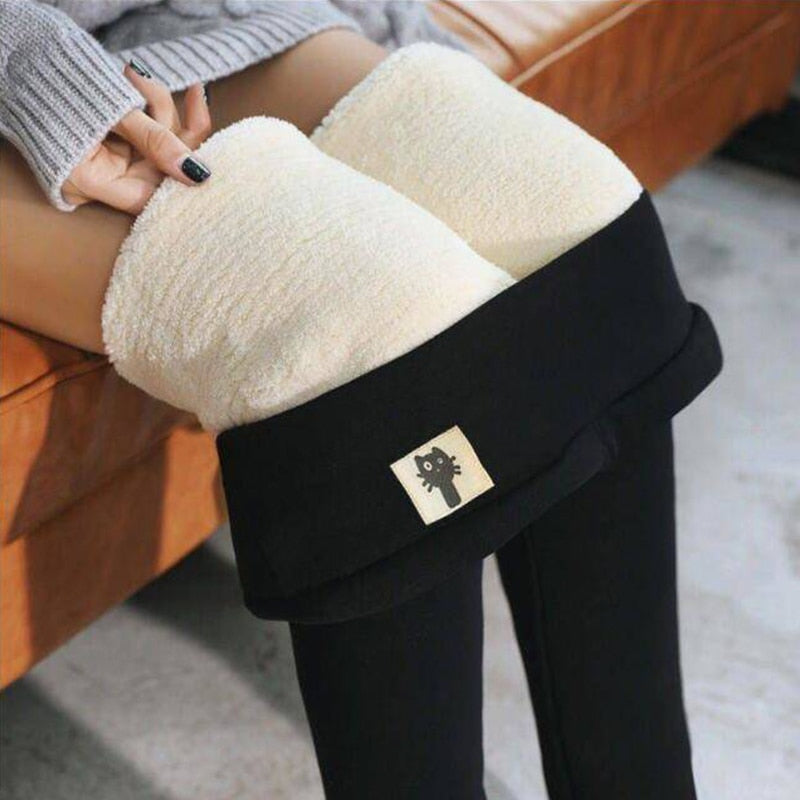 Winter Women Leggings Velvet Warm Pants Hight Waist Leggings Women Solid Color Legging Comfortable Keep Warm Stretchy Legging 0 DailyAlertDeals Cat Black S