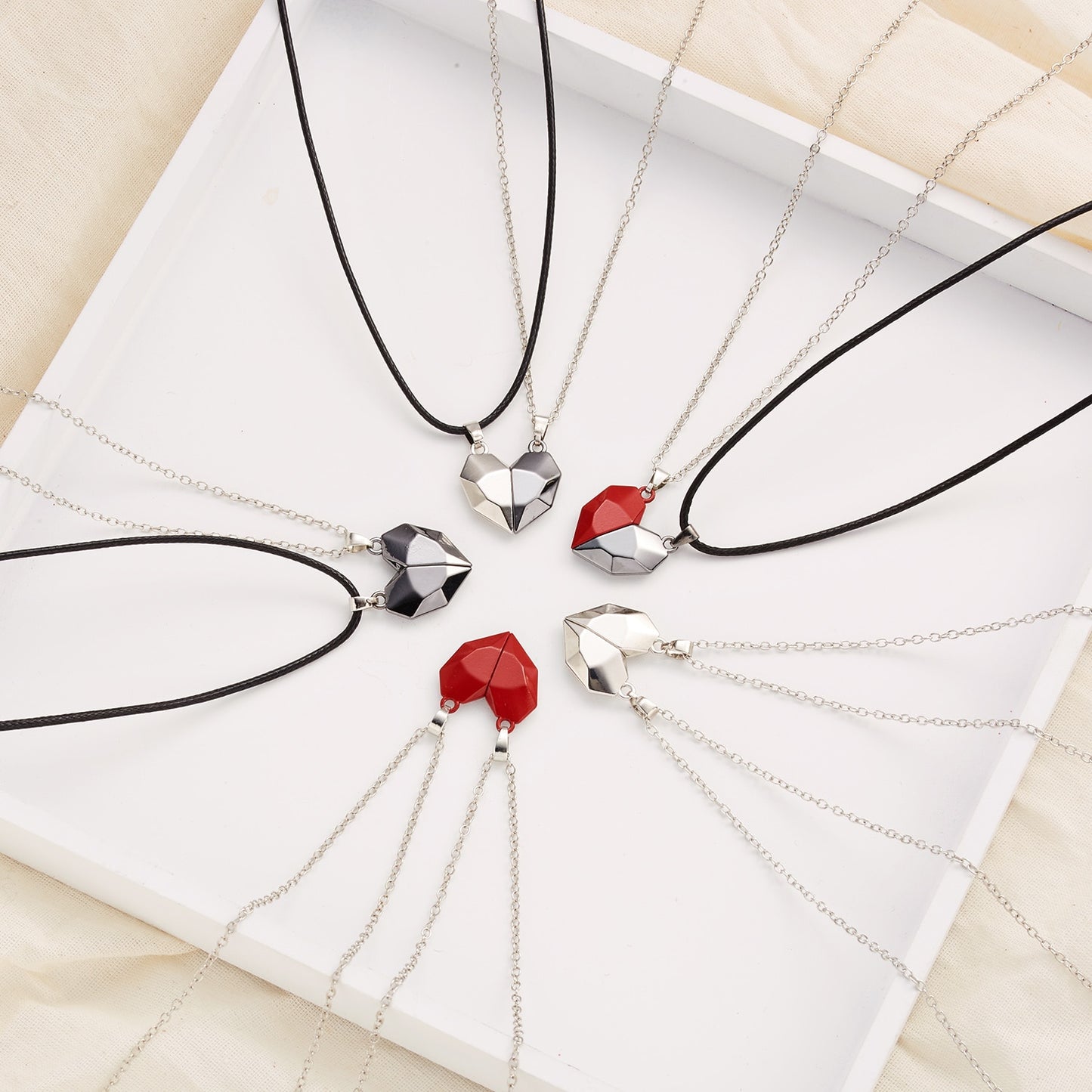 2Pcs/Lot Magnetic Couple Necklace Friendship Heart Pendant Distance Faceted Charm Necklace Women Valentine's Day Gift 2021 0 DailyAlertDeals