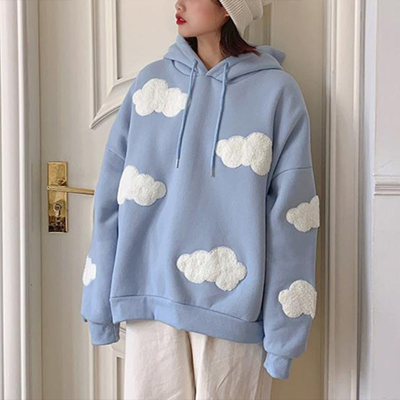 Autumn Winter Women Hoodies Thick Warm Female Fleece Hoodies Oversize Sweatshirt Tops Fashion Casual Ladies Girls Hooded Top 0 DailyAlertDeals bule M