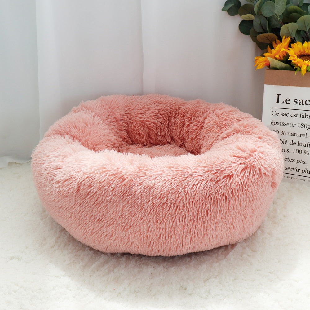 Pet Dog Bed Warm Fleece Round Dog Kennel House Long Plush Winter Pets Dog Beds For Medium Large Dogs Cats Soft Sofa Cushion Mats 0 DailyAlertDeals Pink Diameter 40cm China