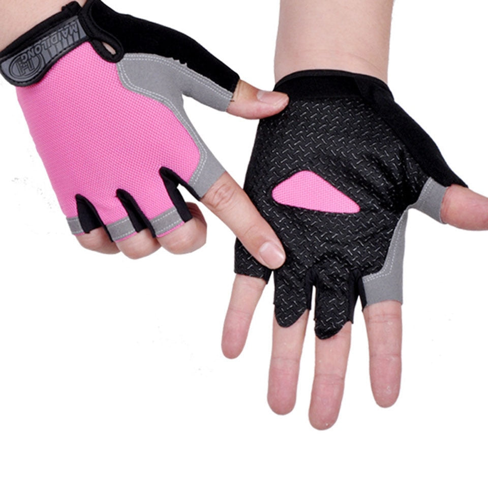 HOT Cycling Anti-slip Anti-sweat Men Women Half Finger Gloves Breathable Anti-shock Sports Gloves Bike Bicycle Glove Gloves DailyAlertDeals Type A--Pink S