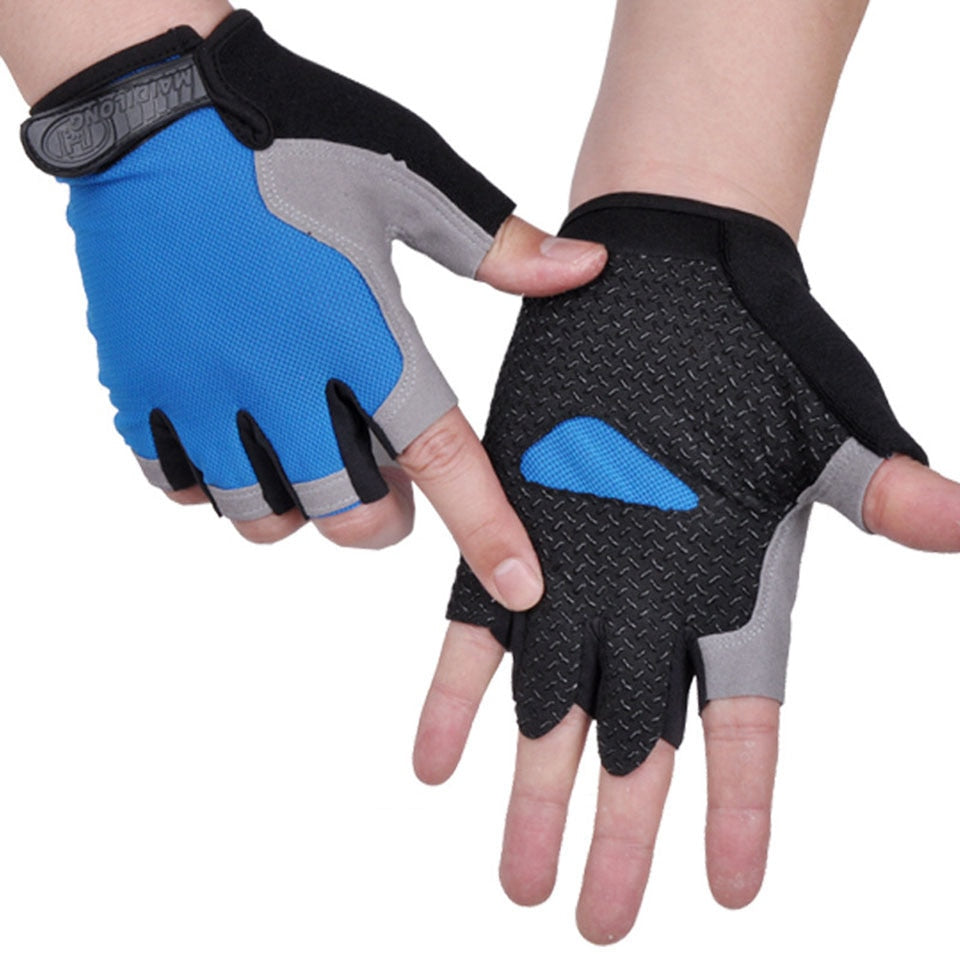 HOT Cycling Anti-slip Anti-sweat Men Women Half Finger Gloves Breathable Anti-shock Sports Gloves Bike Bicycle Glove Gloves DailyAlertDeals Type A--Blue 1 S