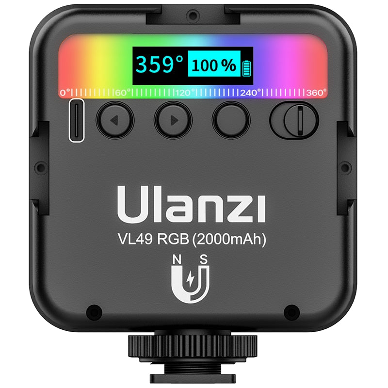 Ulanzi VL49 RGB Full Color LED Video Light 2500K-9000K 800LUX Magnetic Mini Fill Light Extend 3 Cold Shoe 2000mAh Type-c Port RGB Full Color LED Video Light DailyAlertDeals China VL49 RGB