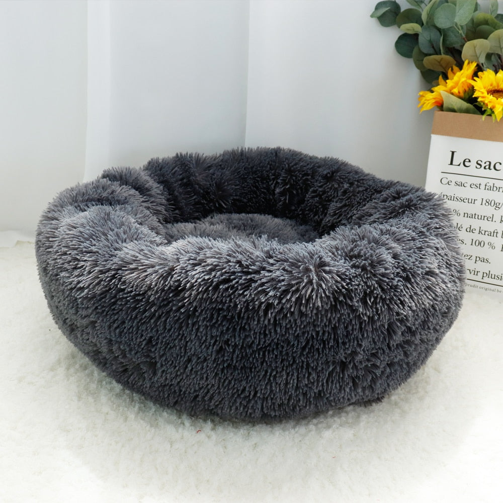 Pet Dog Bed Warm Fleece Round Dog Kennel House Long Plush Winter Pets Dog Beds For Medium Large Dogs Cats Soft Sofa Cushion Mats 0 DailyAlertDeals Dark Gray Diameter 40cm China