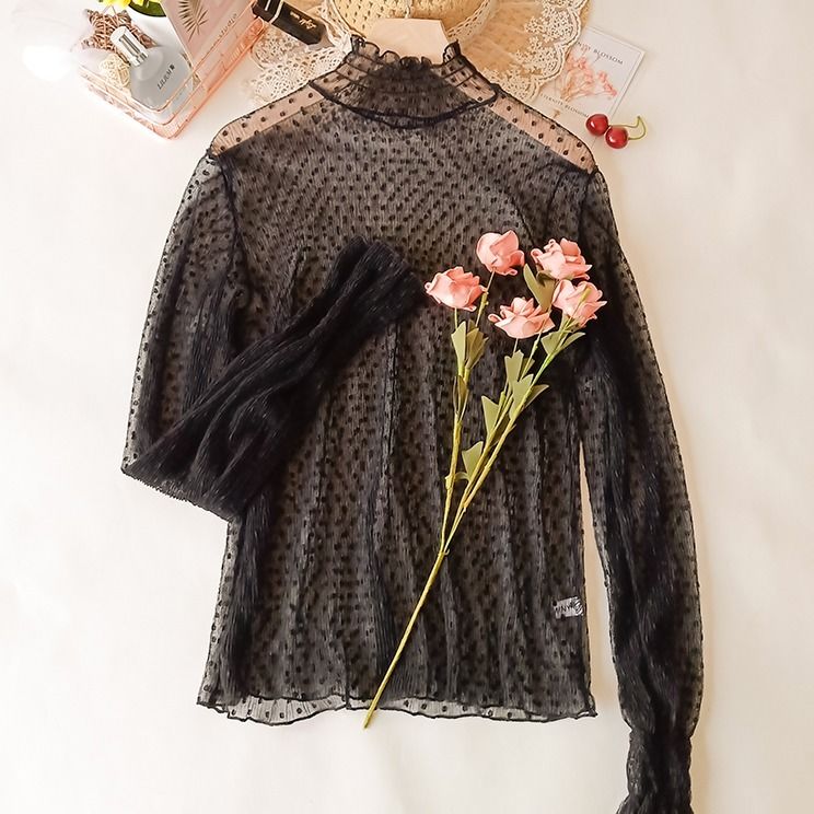 JuneLove New Transparent Korean Fashion Loose Women Blouse 22 Colors Can Choose Female Bottoming Blouses Plus Size Cheaper Tops 0 DailyAlertDeals 386JBLACK 40-65KG