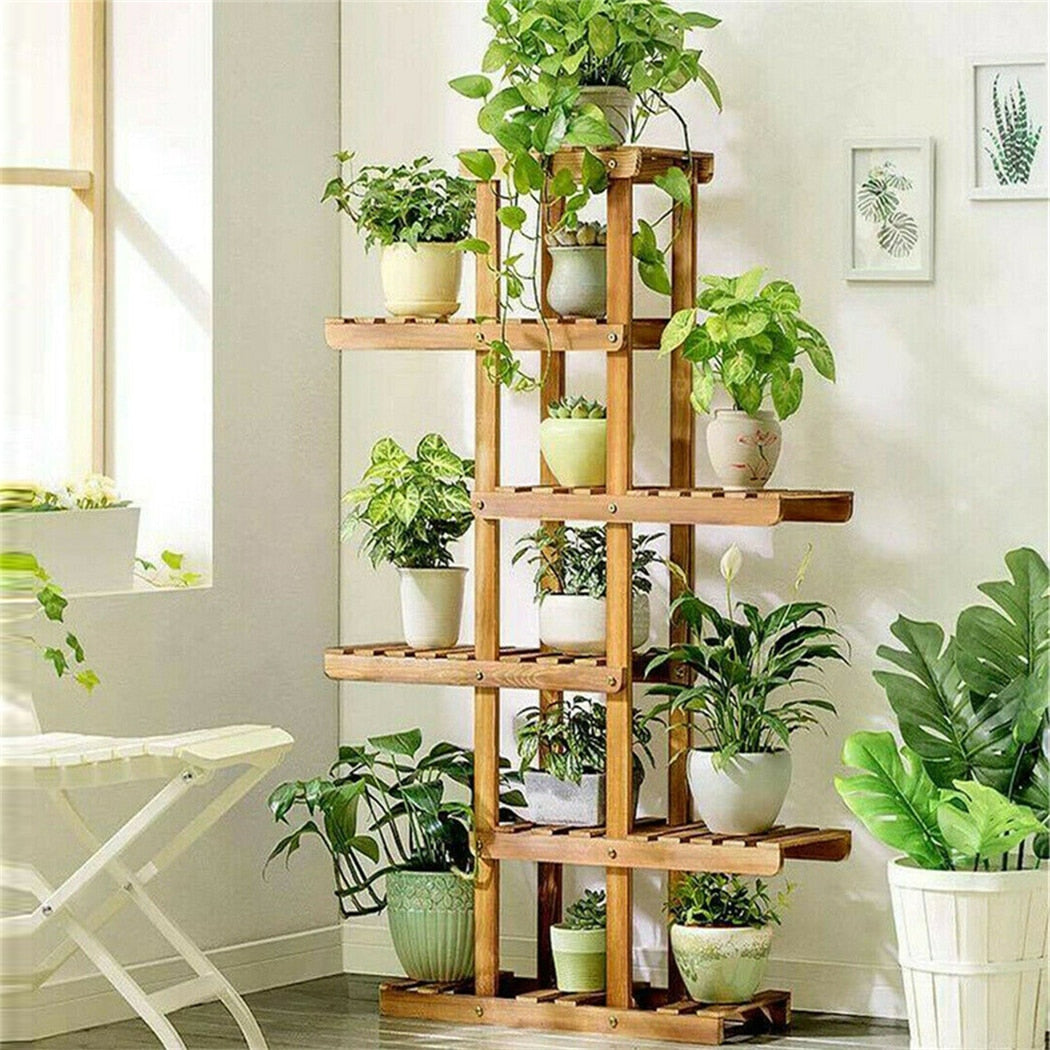 6 Tier Wooden Plant Stand Carbonized Wood Plant Stand Holder Flower Display Stand Flower Pot Rack Bonsai Display Bench Patio She 6 Tier Wooden Plant Stand Carbonized DailyAlertDeals