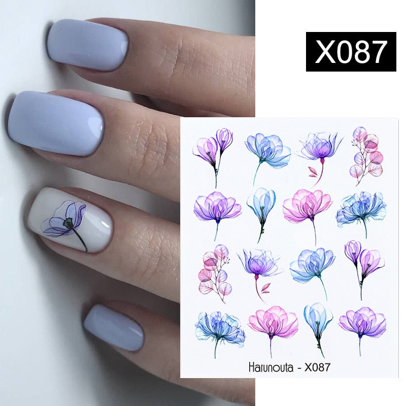 Harunouta Black Lines Flower Leaf Water Decals Stickers Spring Simple Green Theme Face Marble Pattern Slider For Nails Art Decor Nail Stickers DailyAlertDeals X087