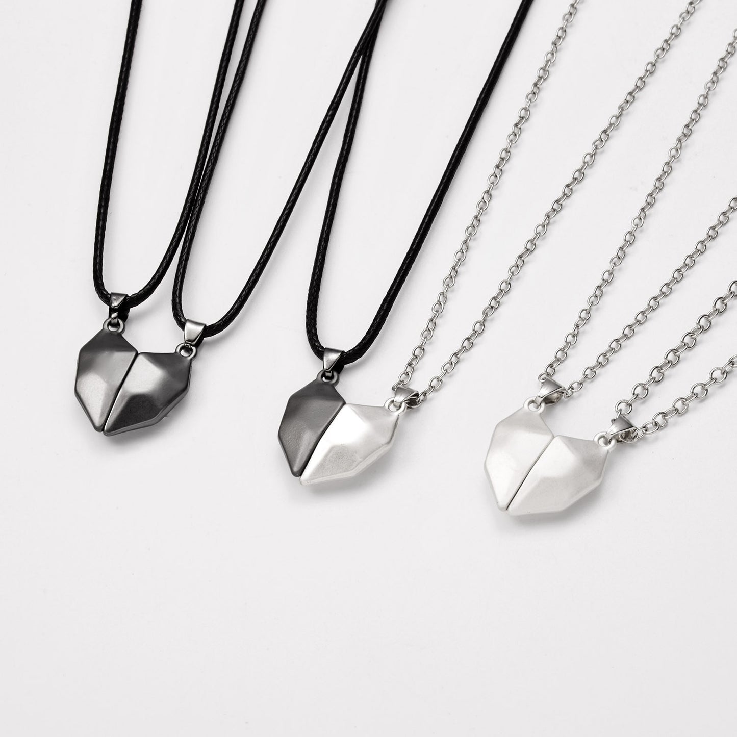 2Pcs/Lot Magnetic Couple Necklace Friendship Heart Pendant Distance Faceted Charm Necklace Women Valentine's Day Gift 2021 0 DailyAlertDeals