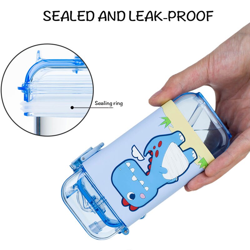 Cartoon Children Water Bottle 280ml with Rope Portable Square Kettle Sealed Leak-Proof BPA Free Tritan Baby Milk Cup With Straw Cartoon Children Water Bottle DailyAlertDeals