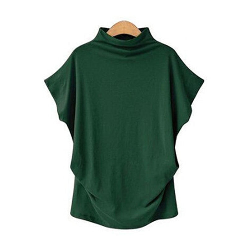 Jocoo Jolee Women Casual Turtleneck Short Batwing Sleeve Blouse Female Cotton Solid Oversized Tops Ladies Shirt 2020 Clothing DailyAlertDeals Dark Green S