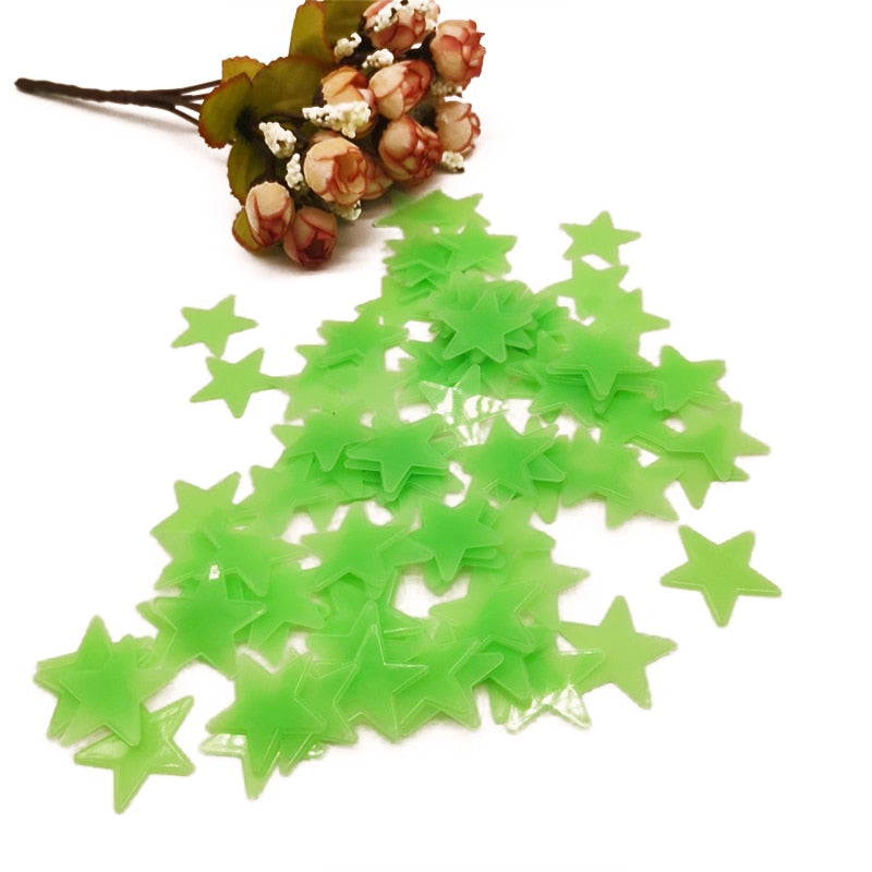 100Pcs 3D Star Wall Stickers Glow In The Dark Energy Storage Fluorescent Luminous Wall Art Decor Kids Living Room Decoration Decorative wall Stickers DailyAlertDeals Green