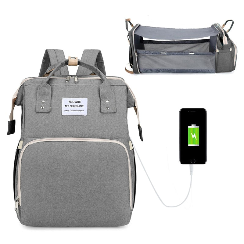 Folding Mommy Bag Lightweight Portable Folding Crib Bed Large-capacity Baby Backpack Female Mommy Outting Bag Mummy Bag Baby Backpack Large-capacity DailyAlertDeals Gray China