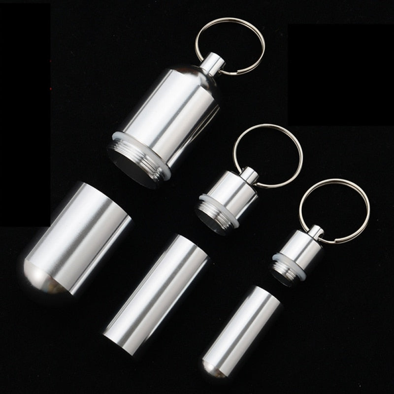 Waterproof Aluminum Pill Box Case Bottle Cache Drug Holder for Traveling Camping Container Keychain Medicine Box Health Care health care pill box DailyAlertDeals