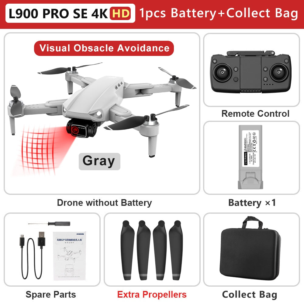 L900 PRO SE 4K HD Dual Camera Drone Visual Obstacle Avoidance Brushless Motor GPS 5G WIFI RC Dron Professional FPV Quadcopter Camera Drone DailyAlertDeals Gray 4K HD-1B-Bag China
