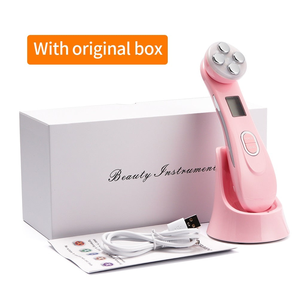 Facial Mesotherapy Electroporation RF Radio Frequency LED Photon Face Lifting Tighten Wrinkle Removal Skin Care Face Massager 0 DailyAlertDeals Pink With Box China