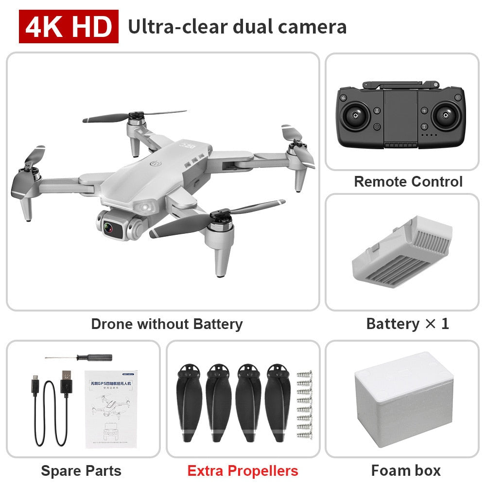 L900 PRO GPS Drone 4K HD Professional Dual Camera Aerial Stabilization Brushless Motor Foldable Quadcopter Helicopter RC 1200M CAMERA DRONE DailyAlertDeals 4K-Gray-Foambox Poland