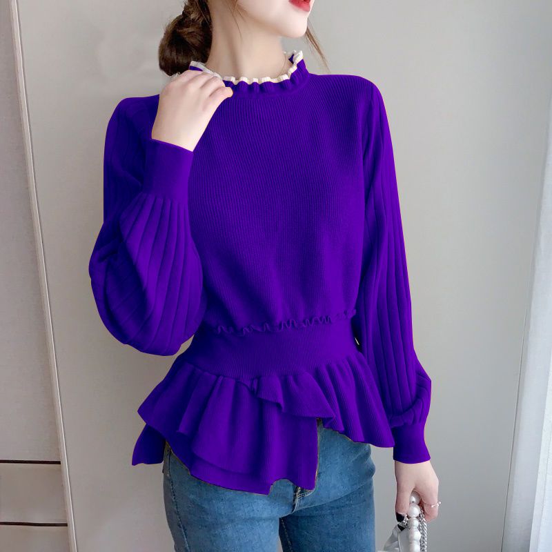 Fashion Ruffles Spliced Knitted Folds Asymmetrical Sweaters Women's Clothing 2022 Autumn New Loose Casual Pullovers Korean Tops 0 DailyAlertDeals purple XS