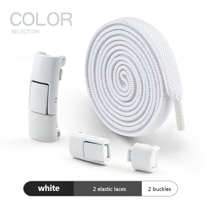 2022 No Tie Shoe laces Press Lock Shoelaces without ties Elastic Laces Sneaker Kids Adult 8MM Widened Flat Shoelace for Shoes 0 DailyAlertDeals White China