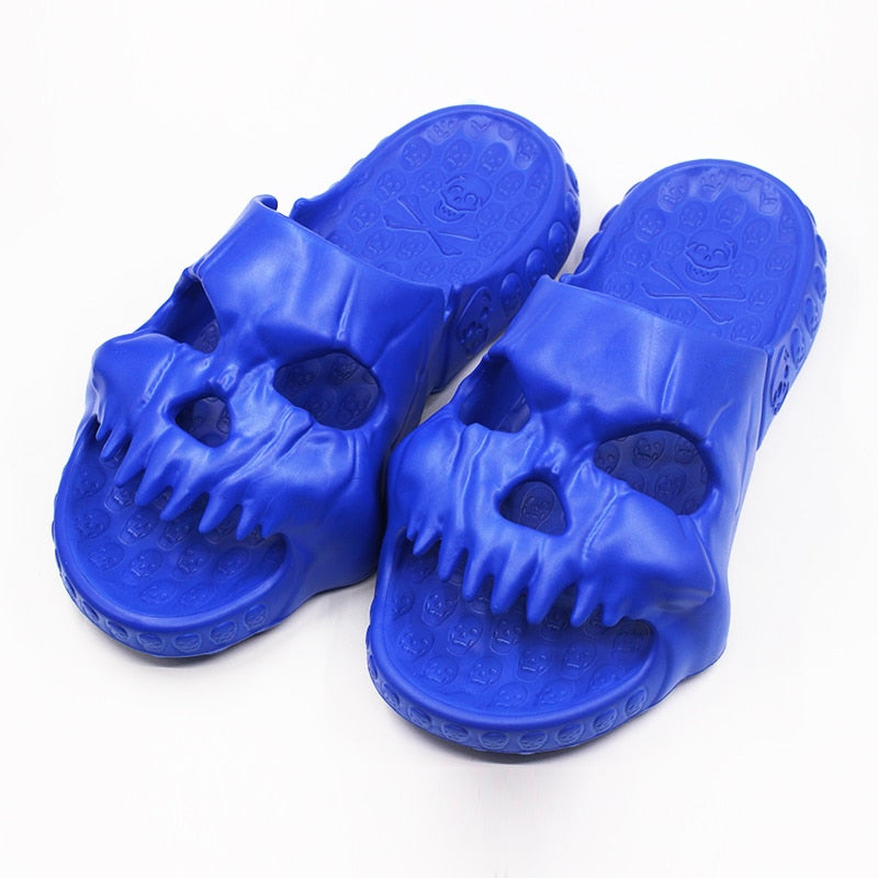 Skull Design Men Slippers 2023 Summer Outdoor Fun Novelty Slide Thick Sole Platform Beach Non-slip Women Sandal shoes DailyAlertDeals blue 36-37