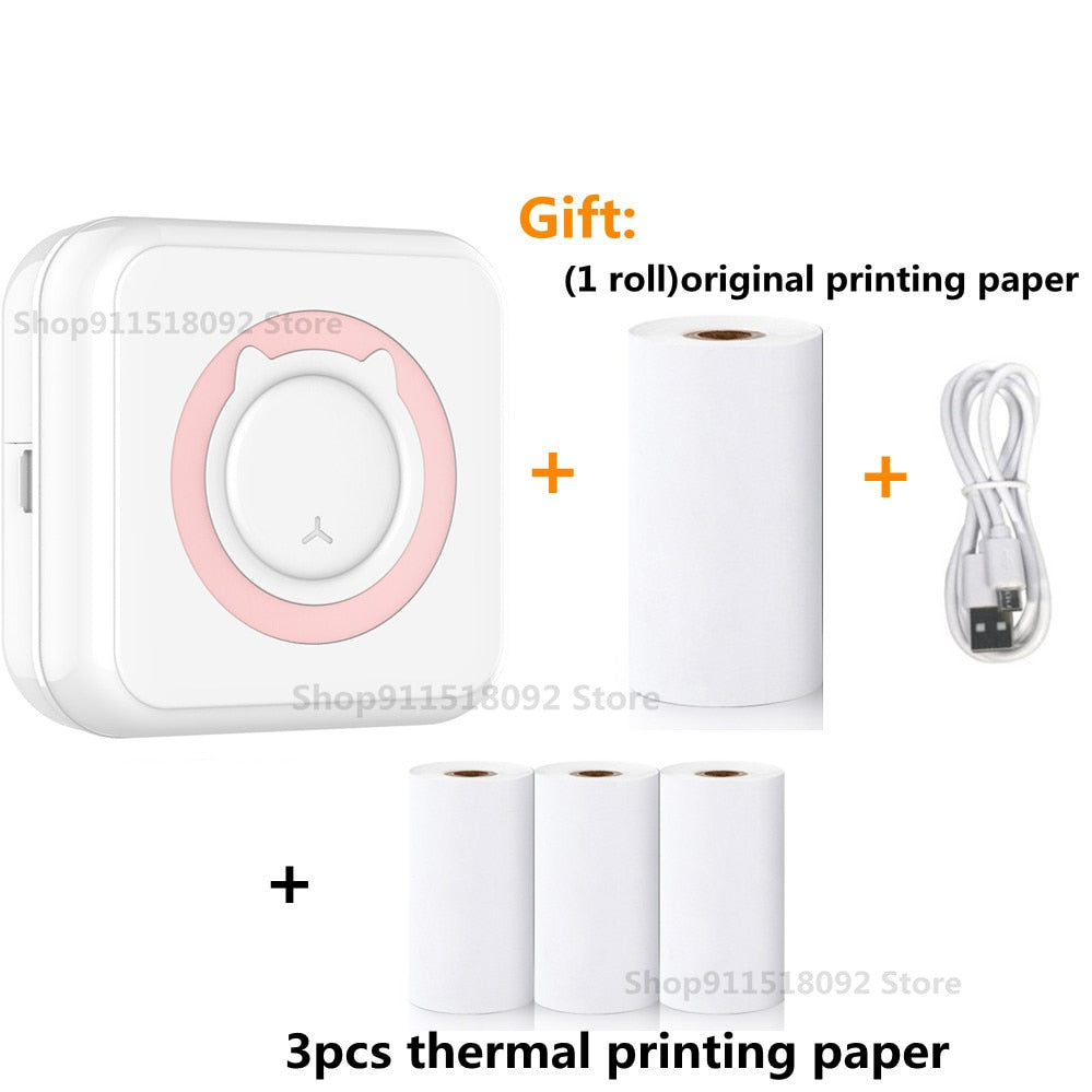 Cat Shape Mini Portable Label Printer Thermal Printing Wireless Impresoras Paper Photo Inkless Printers Sticker Android IOS 57mm Mini printer DailyAlertDeals B-Pink and 3 white China