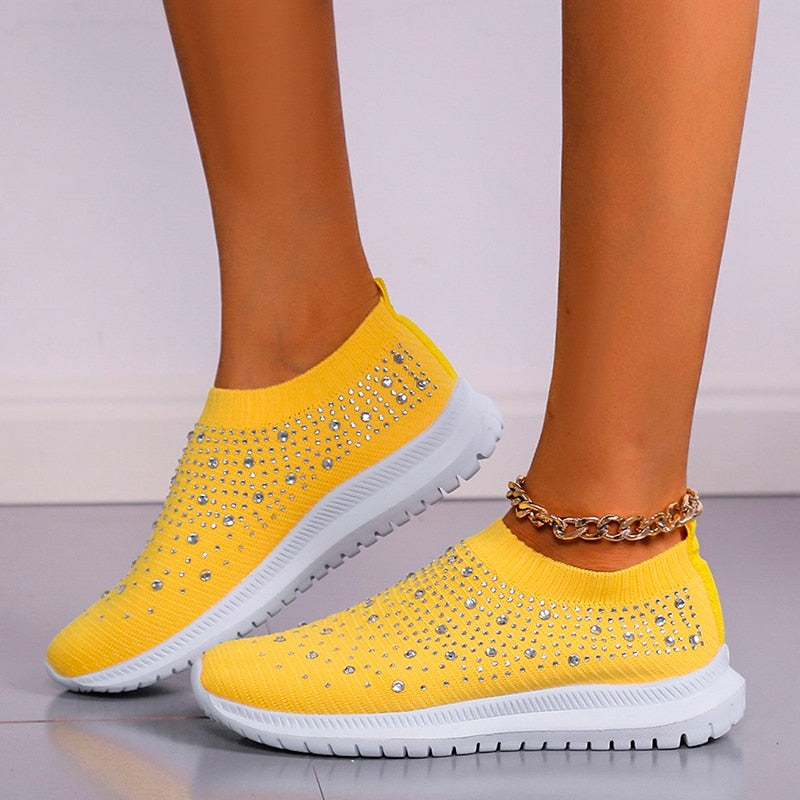 Rimocy Crystal Breathable Mesh Sneaker Shoes for Women Comfortable Soft Bottom Flats Plus Size 43 Non Slip Casual Shoes Woman 0 DailyAlertDeals Yellow 35