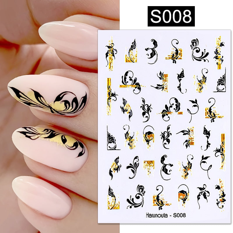 Harunouta Gold Flower Leaves Water Decals Slider Lines Geometrics Spring Summer Nail Art Transfer 3D Stickers DIY Watermarks 0 DailyAlertDeals S008