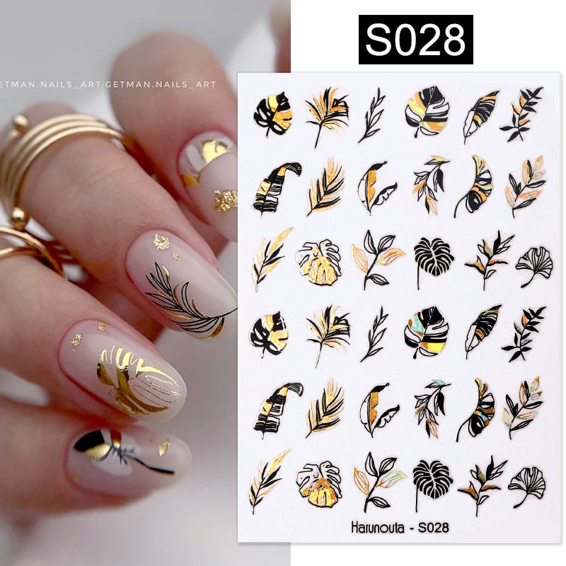 Harunouta Gold Leaf 3D Nail Stickers Spring Nail Design Adhesive Decals Trends Leaves Flowers Sliders for Nail Art Decoration 0 DailyAlertDeals S028