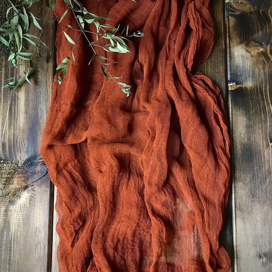 Wedding Gauze Table Runner Semi-Sheer Vintage Cheesecloth Table Setting Dining Party Christmas Banquets Arches Cake Decor Table Runners DailyAlertDeals 90X180cm Rust
