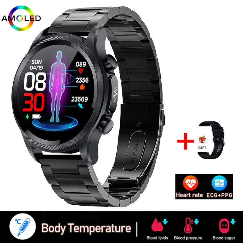 New ECG+PPG Smart Watch Men and Women with Health Fitness Tracker monitoring Sport Smartwatch ECG+PPG Smart Watch DailyAlertDeals Black steel strip