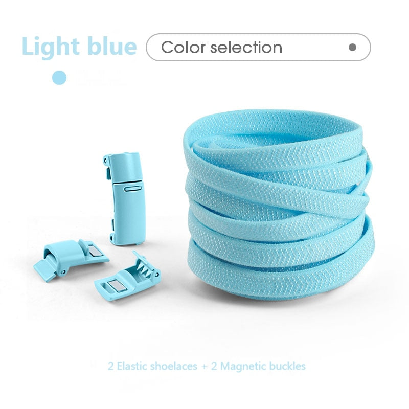Colorful Magnetic Lock Shoelaces without ties Elastic Laces Sneakers No Tie Shoe laces Kids Adult Flat Shoelace Rubber Bands 0 DailyAlertDeals Sky blue China