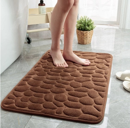 Cobblestone Embossed Bathroom Bath Mat Non-slip Carpets In Wash Basin Bathtub Side Floor Rug Shower Room Doormat Memory Foam Pad 0 DailyAlertDeals Coffee 40x60cm