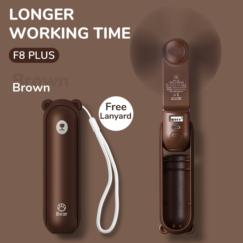 Portable Fan 3 IN 1 Mini Hand held Cooling Fan USB 4800mAh Recharge Small Pocket Fan with Power Bank Flashlight Feature fan portable Wireless Electric fan DailyAlertDeals 4800mAh brown F8X China
