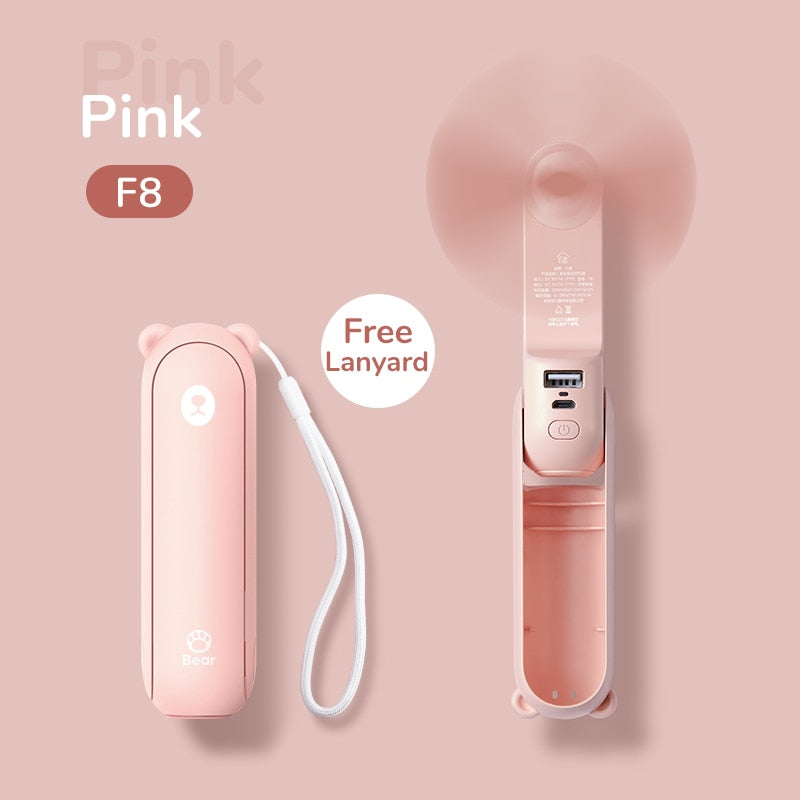 Portable Fan 3 IN 1 Mini Hand held Cooling Fan USB 4800mAh Recharge Small Pocket Fan with Power Bank Flashlight Feature fan portable Wireless Electric fan DailyAlertDeals 2000mAh pink F8 China
